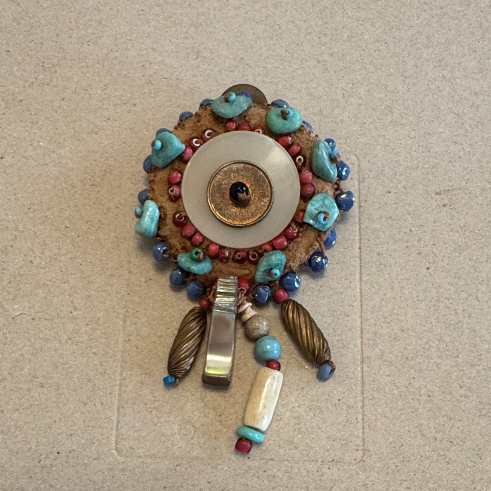 Bohemian Beaded Brooch with Blue Accents